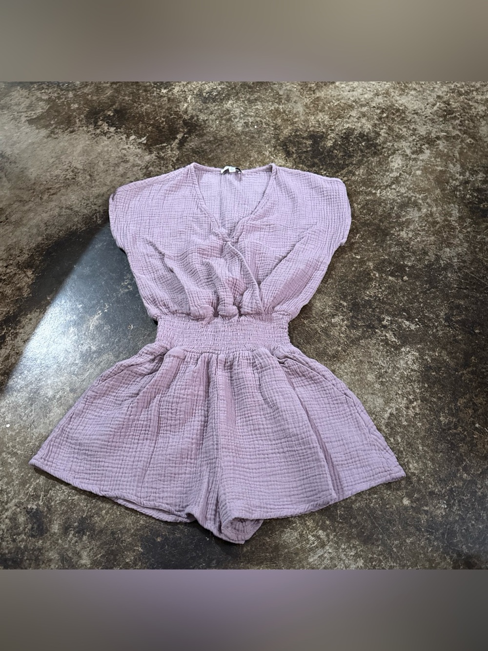 Lavender Smocked Waist Romper Jumpsuit
